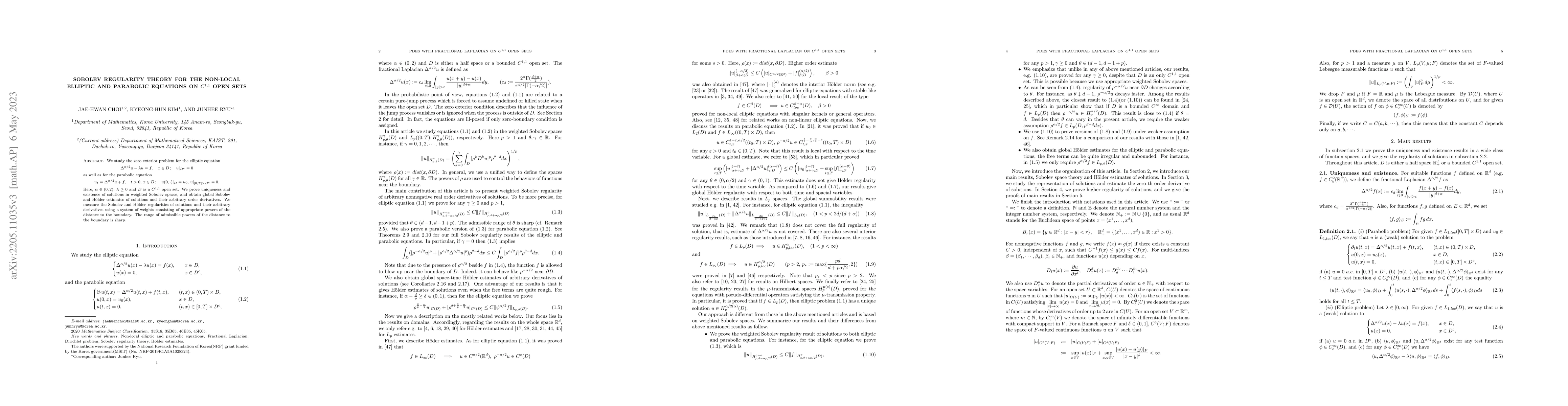Thumbnail for Sobolev regularity theory for the non-local elliptic and parabolic
  equations on $C^{1,1}$ open sets
