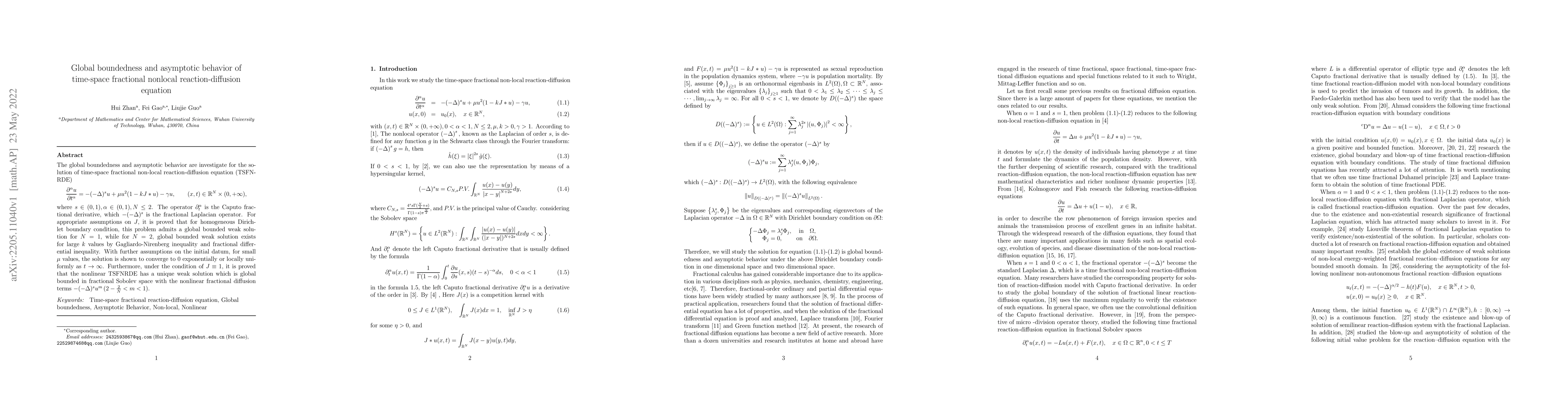 Thumbnail for Global boundedness and asymptotic behavior of time-space fractional
  nonlocal reaction-diffusion equation