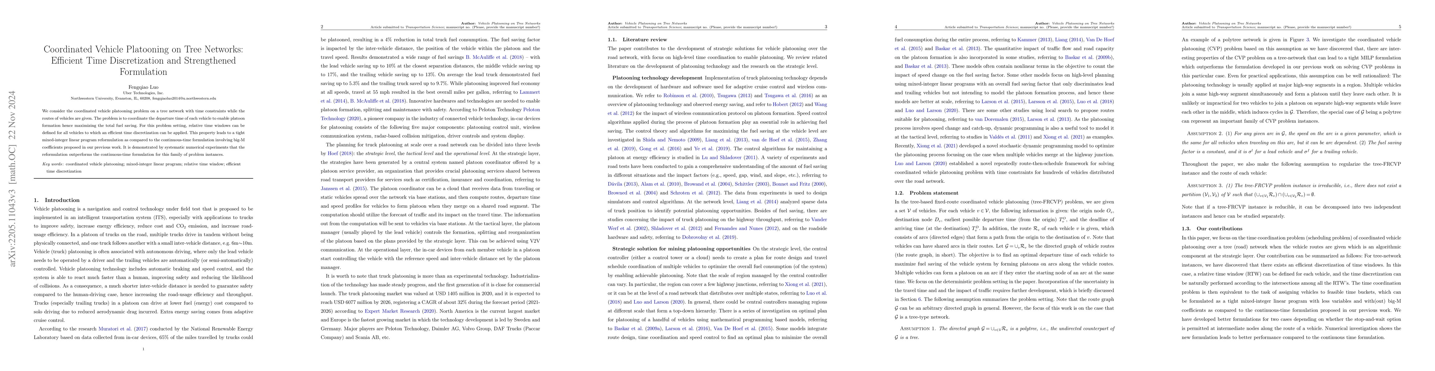Thumbnail for Coordinated Vehicle Platooning with Fixed Routes: Efficient Time
  Discretization, Strengthened Formulation and Approximation Algorithms