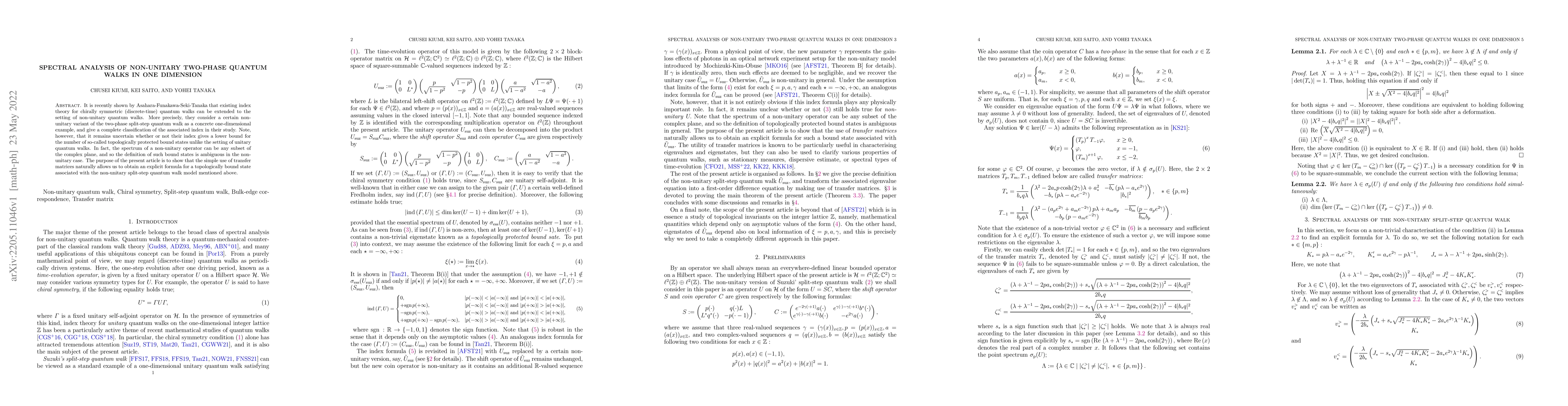Thumbnail for Spectral Analysis of Non-unitary Two-phase Quantum Walks in One
  Dimension