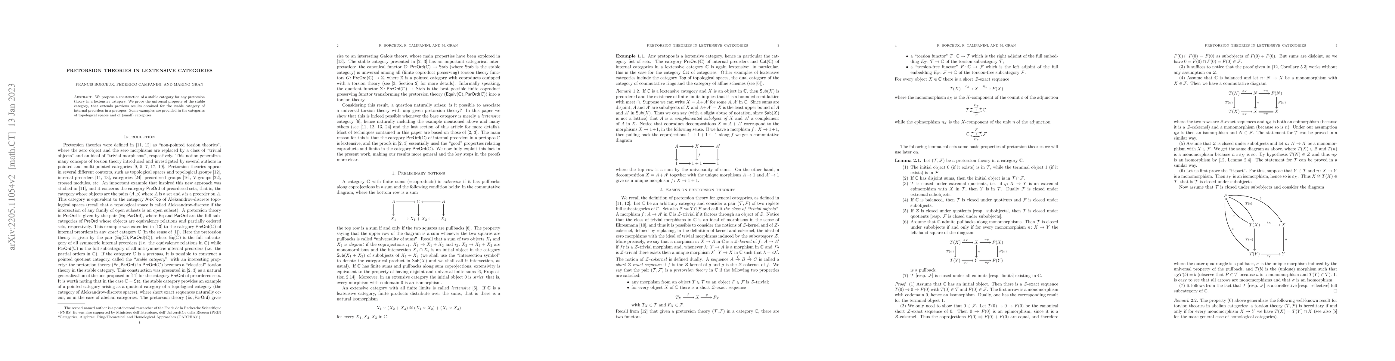 Thumbnail for Pretorsion theories in lextensive categories