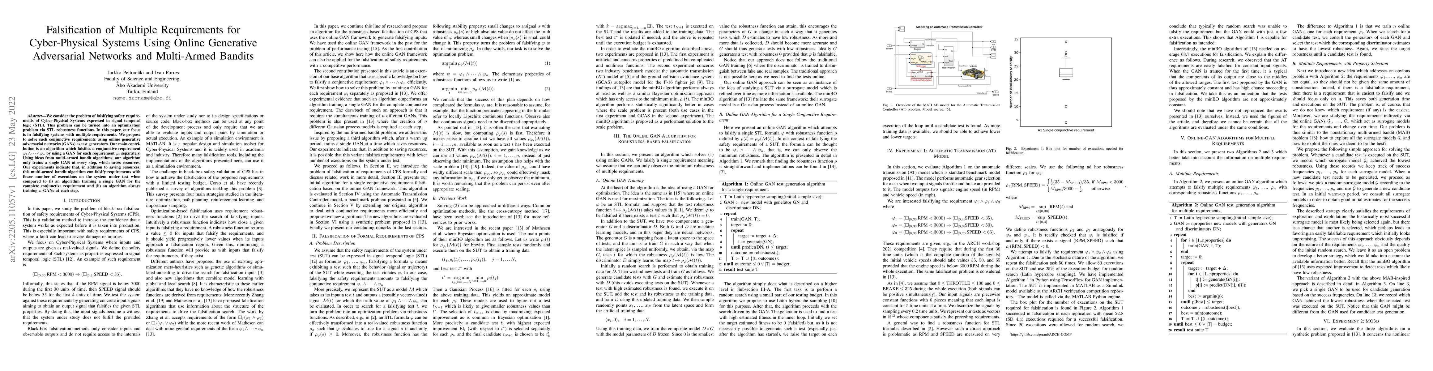 Thumbnail for Falsification of Multiple Requirements for Cyber-Physical Systems Using
  Online Generative Adversarial Networks and Multi-Armed Bandits