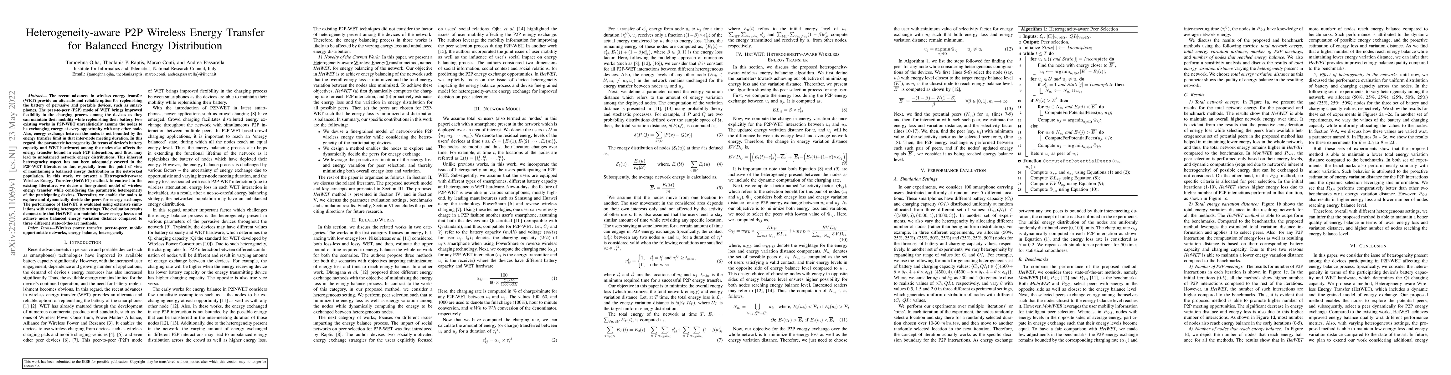 Thumbnail for Heterogeneity-aware P2P Wireless Energy Transfer for Balanced Energy
  Distribution