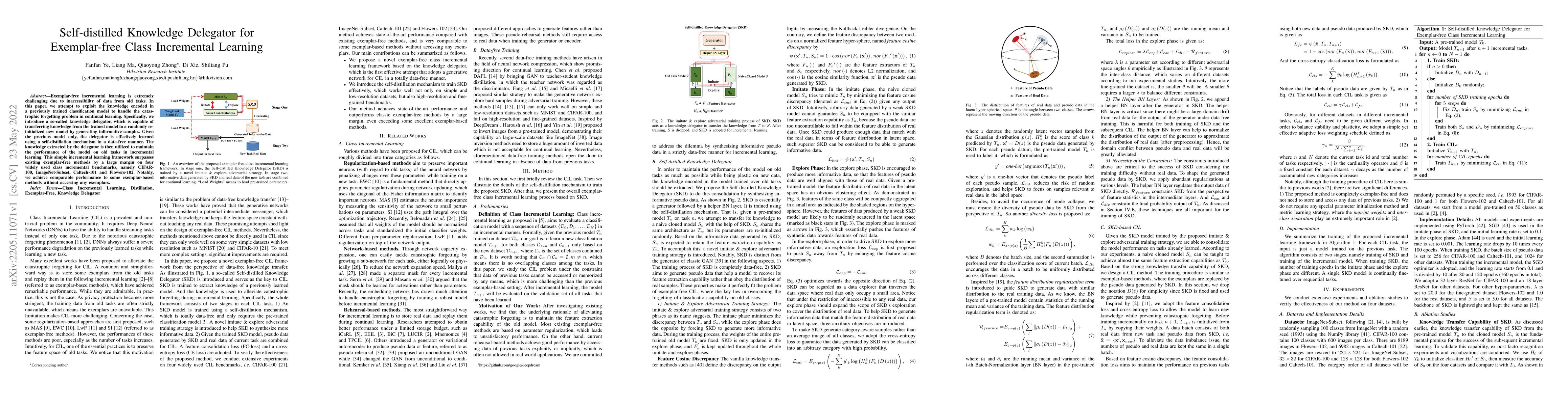Thumbnail for Self-distilled Knowledge Delegator for Exemplar-free Class Incremental
  Learning