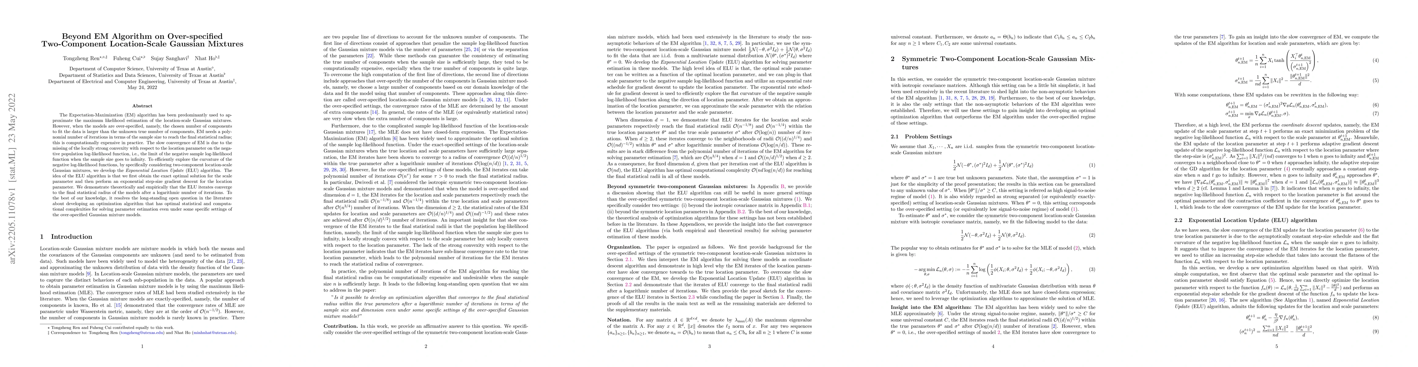 Thumbnail for Beyond EM Algorithm on Over-specified Two-Component Location-Scale
  Gaussian Mixtures