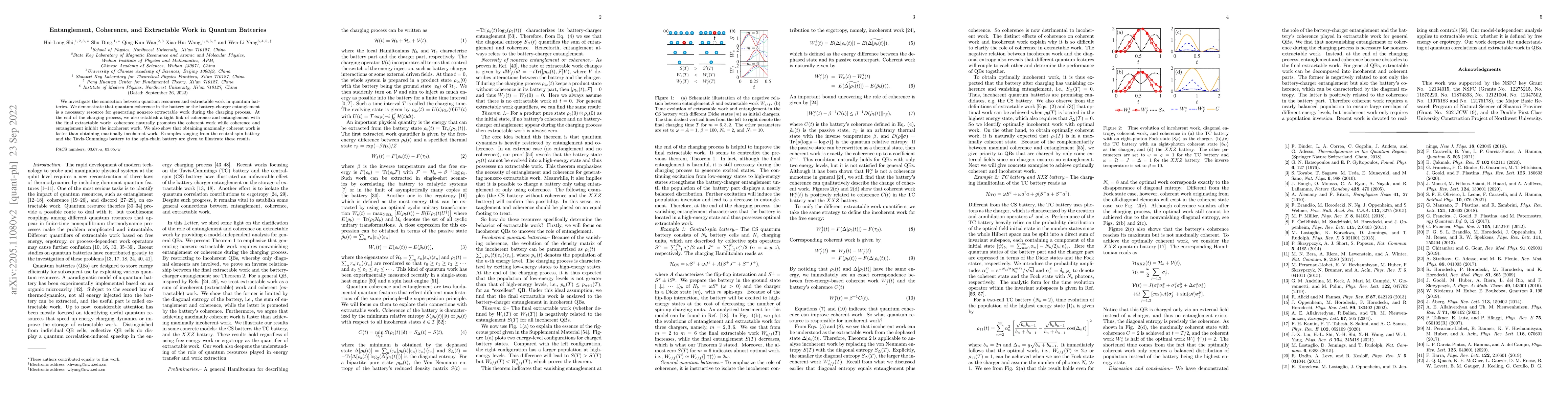 Thumbnail for Entanglement, Coherence, and Extractable Work in Quantum Batteries