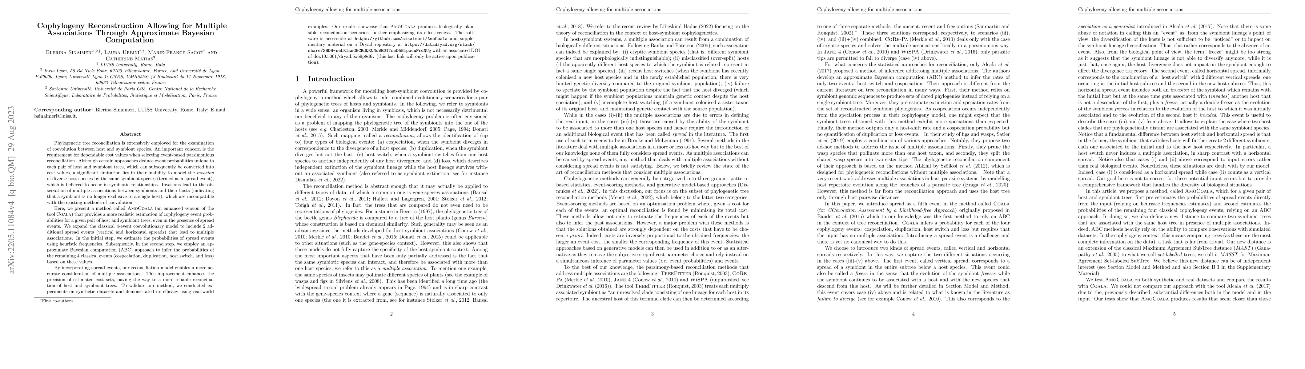 Thumbnail for Cophylogeny Reconstruction Allowing for Multiple Associations Through
  Approximate Bayesian Computation