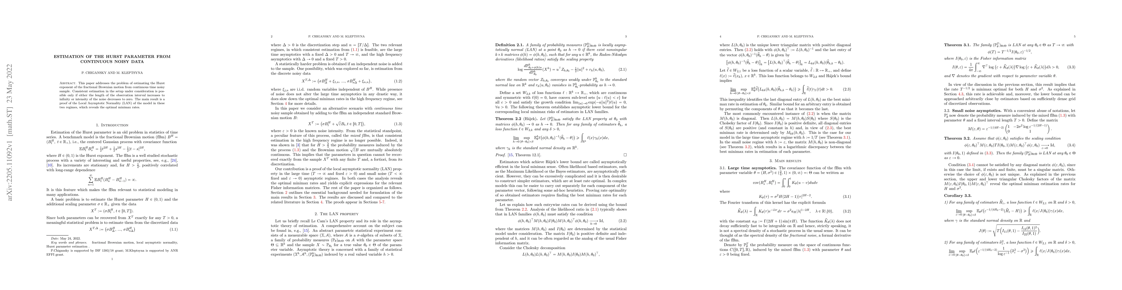 Thumbnail for Estimation of the Hurst parameter from continuous noisy data