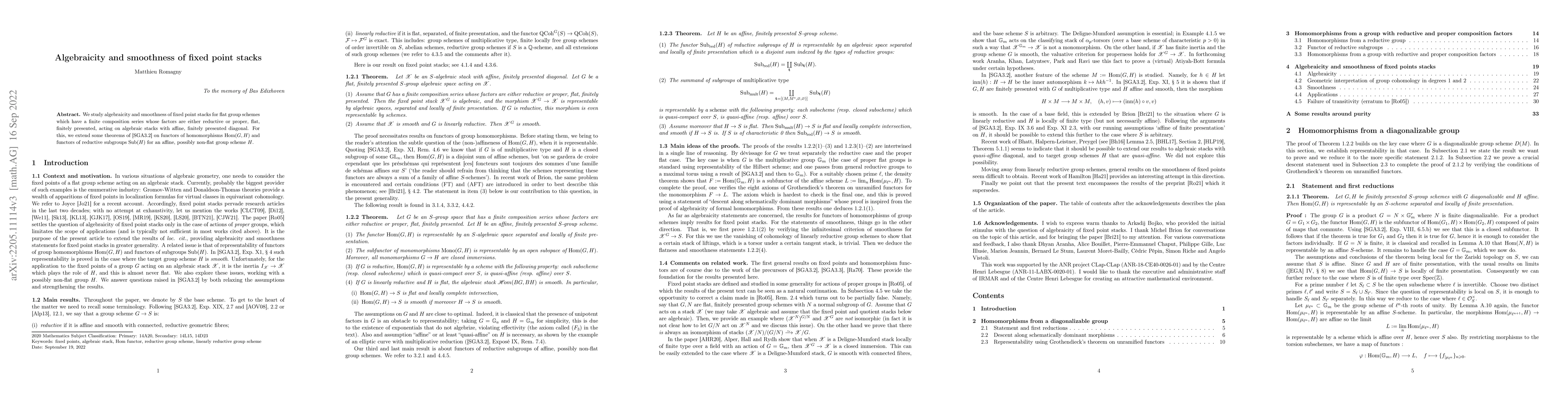 Thumbnail for Algebraicity and smoothness of fixed point stacks