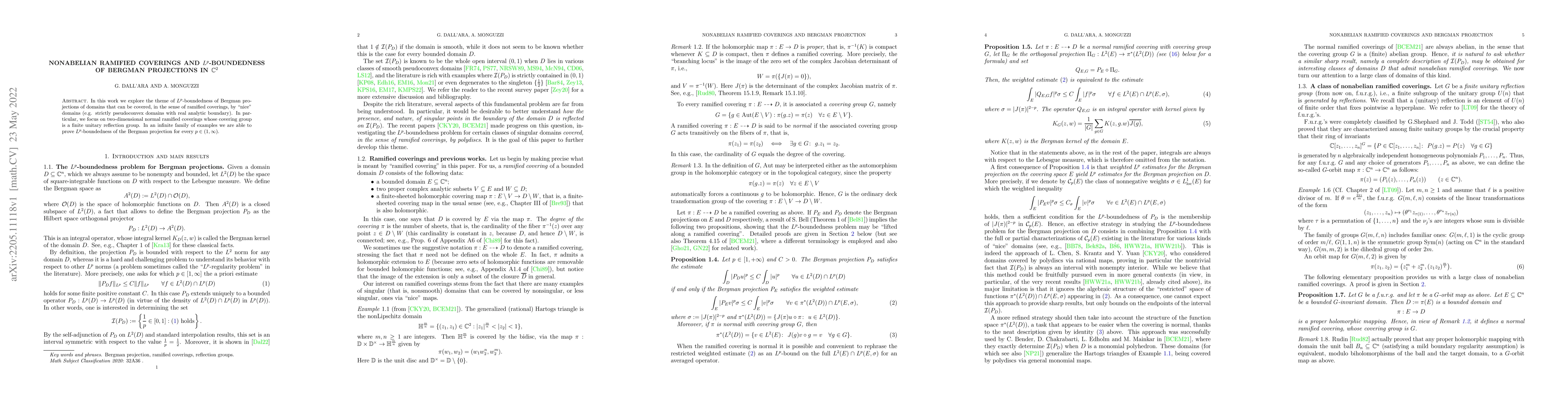 Thumbnail for Nonabelian ramified coverings and $L^p$-boundedness of Bergman
  projections in $\mathbb C^2$