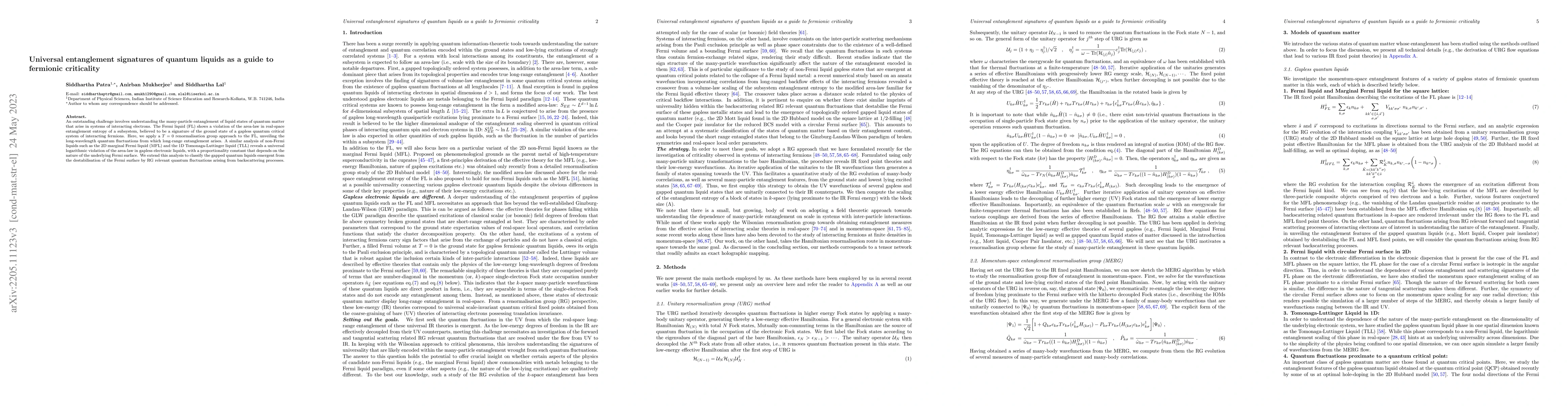 Thumbnail for Universal entanglement signatures of quantum liquids as a guide to
  fermionic criticality