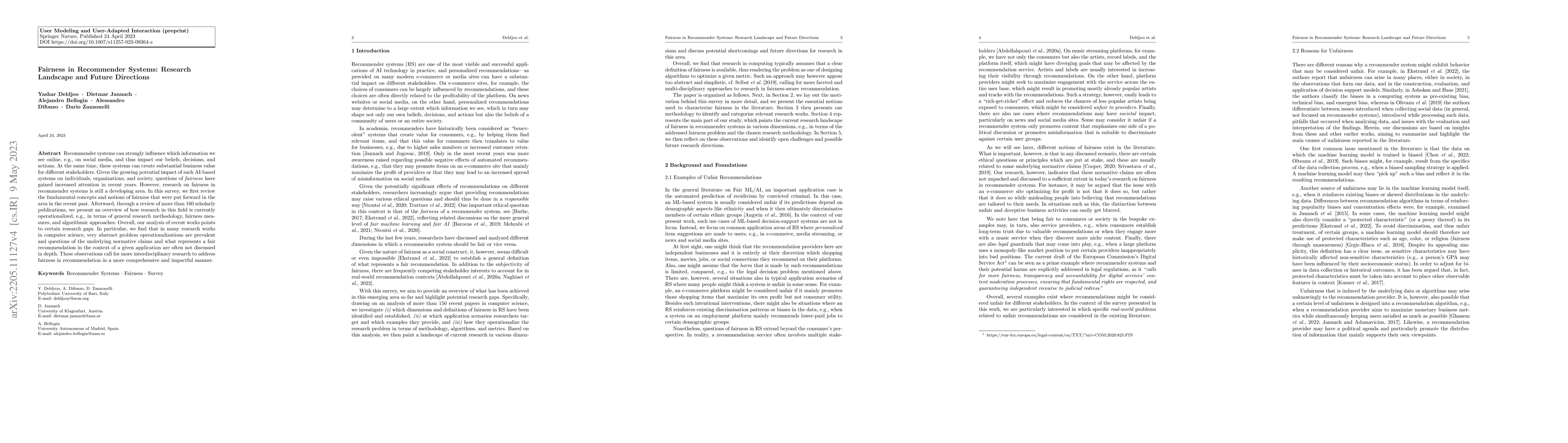 Thumbnail for Fairness in Recommender Systems: Research Landscape and Future
  Directions