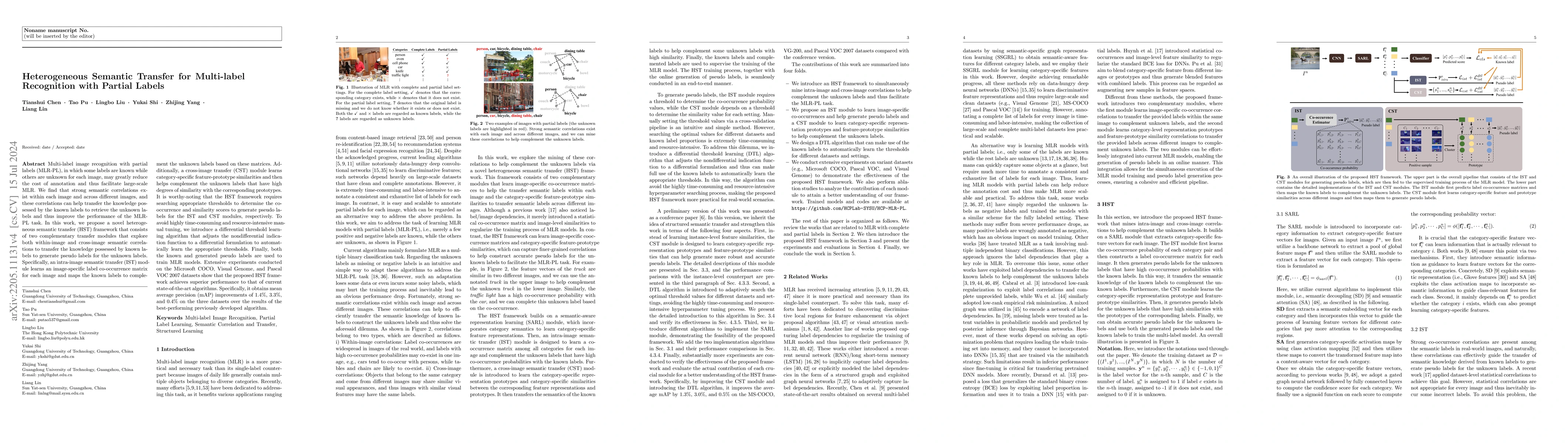 Thumbnail for Heterogeneous Semantic Transfer for Multi-label Recognition with Partial
  Labels