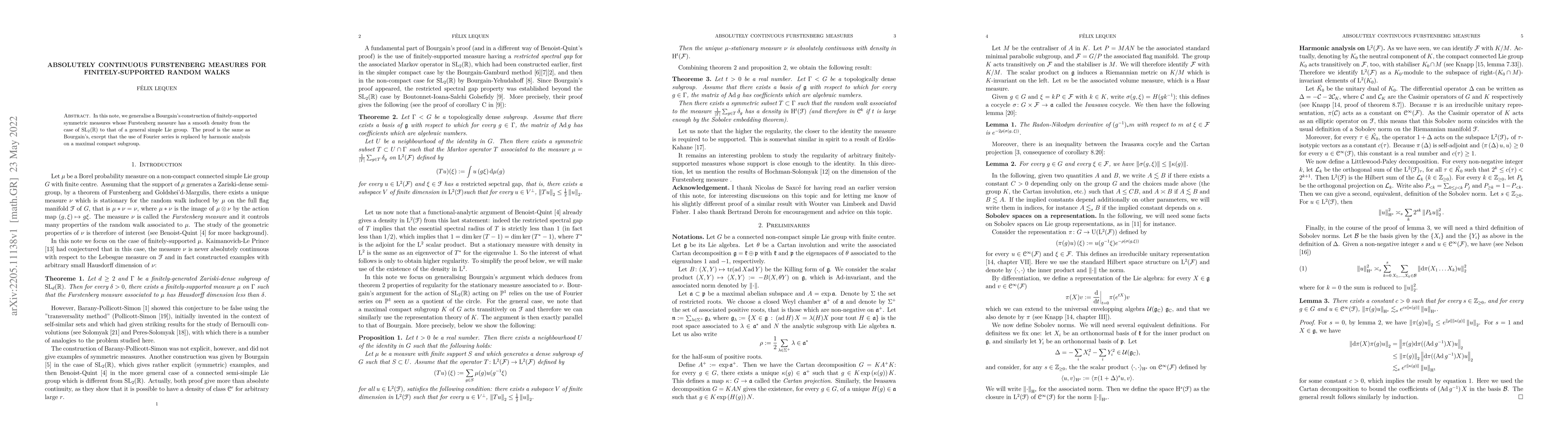 Thumbnail for Absolutely continuous Furstenberg measures for finitely-supported random
  walks