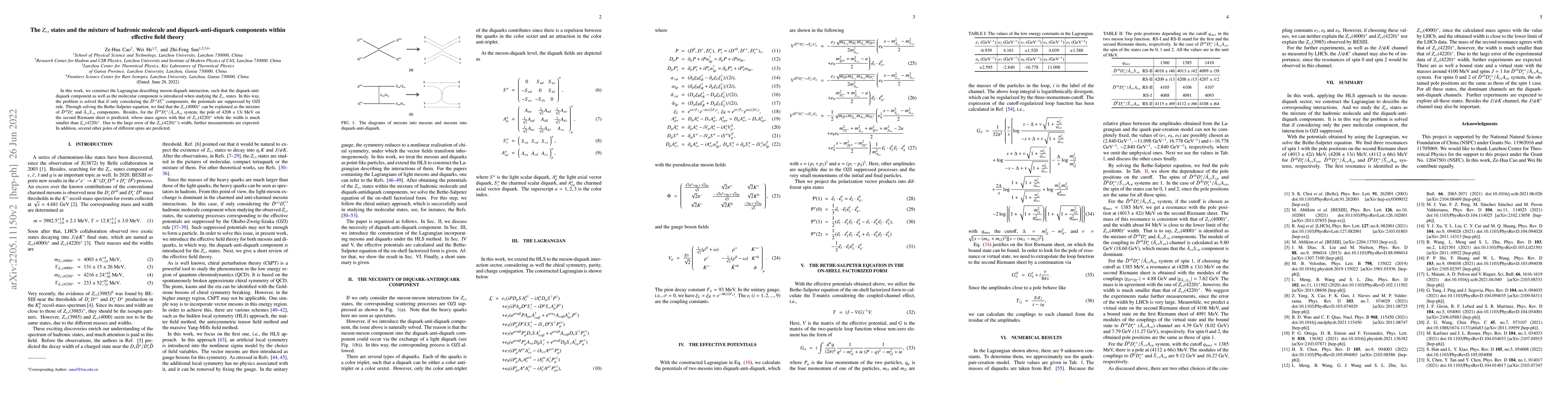 Thumbnail for The $Z_{cs}$ states and the mixture of hadronic molecule and
  diquark-anti-diquark components within effective field theory