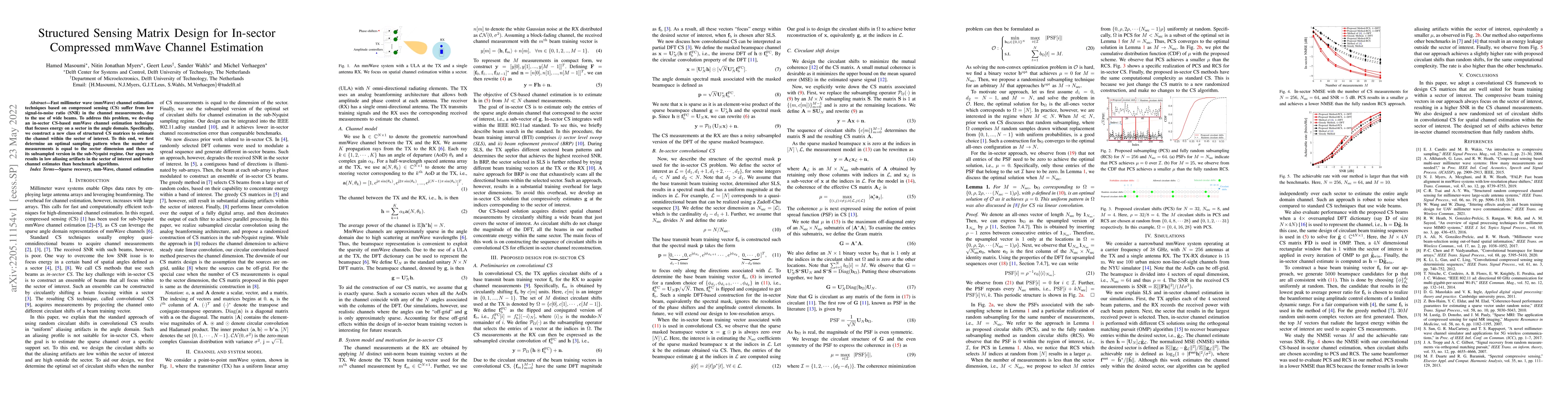 Thumbnail for Structured Sensing Matrix Design for In-sector Compressed mmWave Channel
  Estimation