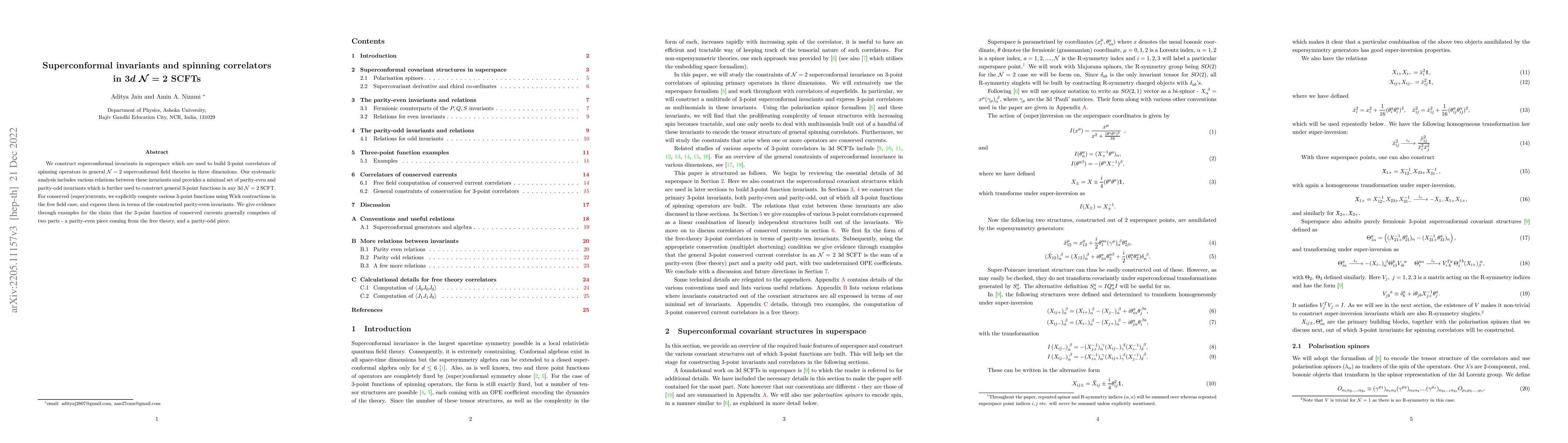 Thumbnail for Superconformal invariants and spinning correlators in 3d $\cal{N}=2$
  SCFTs