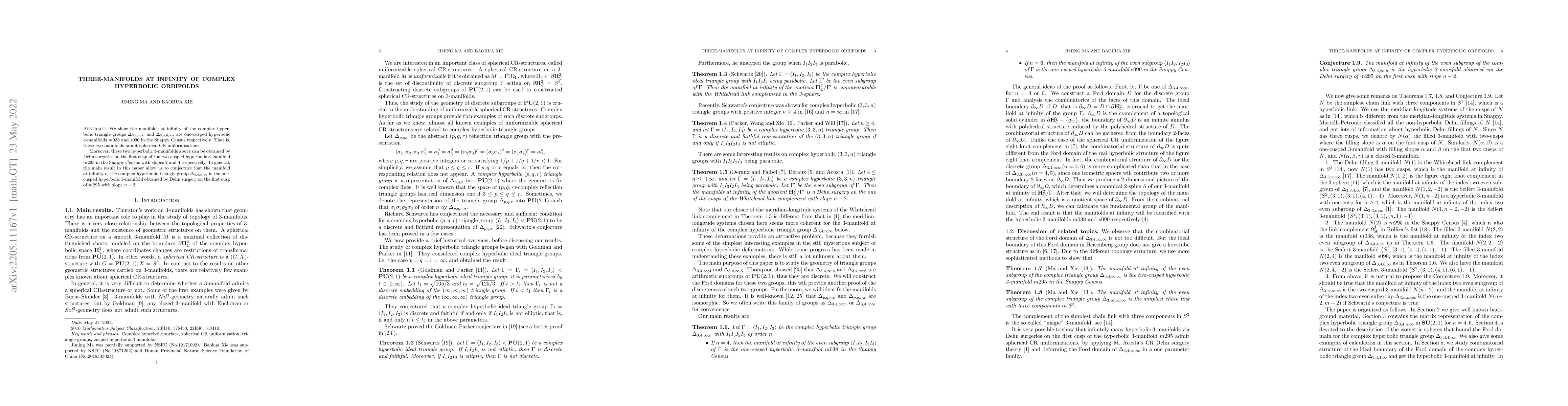 Thumbnail for Three-manifolds at infinity of complex hyperbolic orbifolds