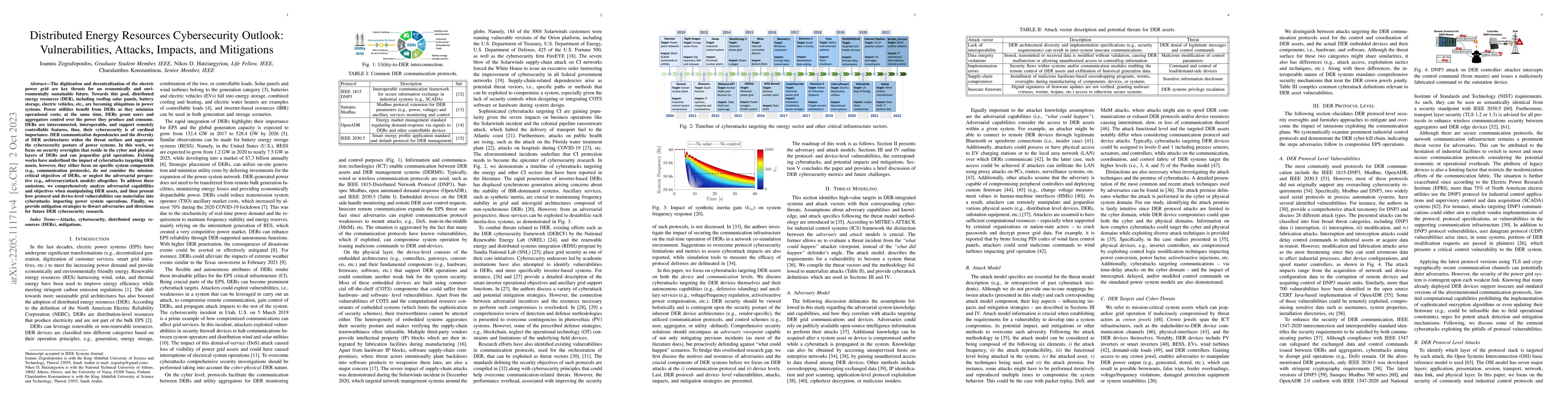 Thumbnail for Distributed Energy Resources Cybersecurity Outlook: Vulnerabilities,
  Attacks, Impacts, and Mitigations