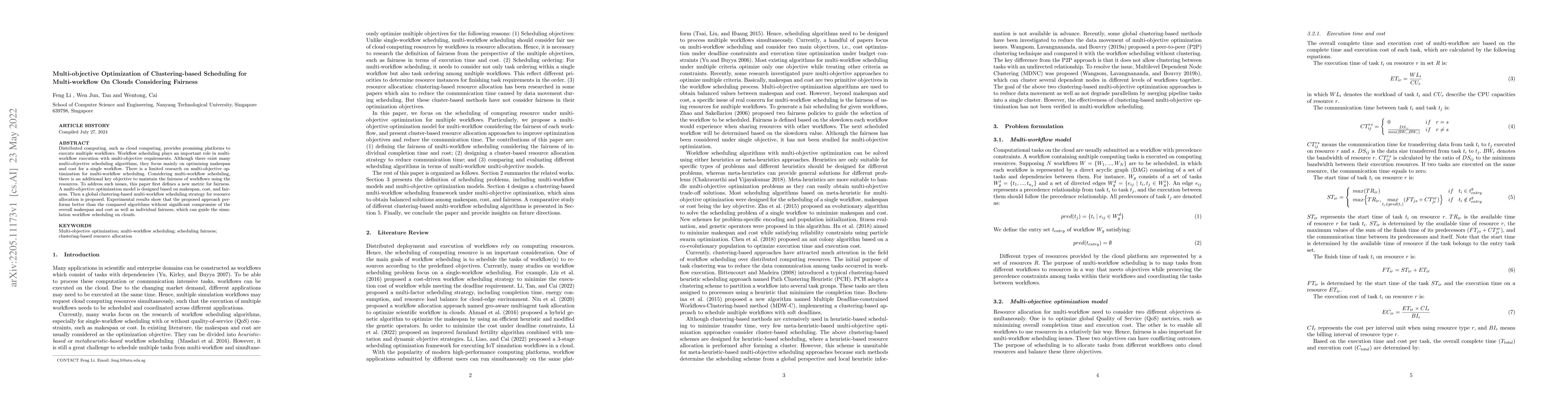 Thumbnail for Multi-objective Optimization of Clustering-based Scheduling for
  Multi-workflow On Clouds Considering Fairness