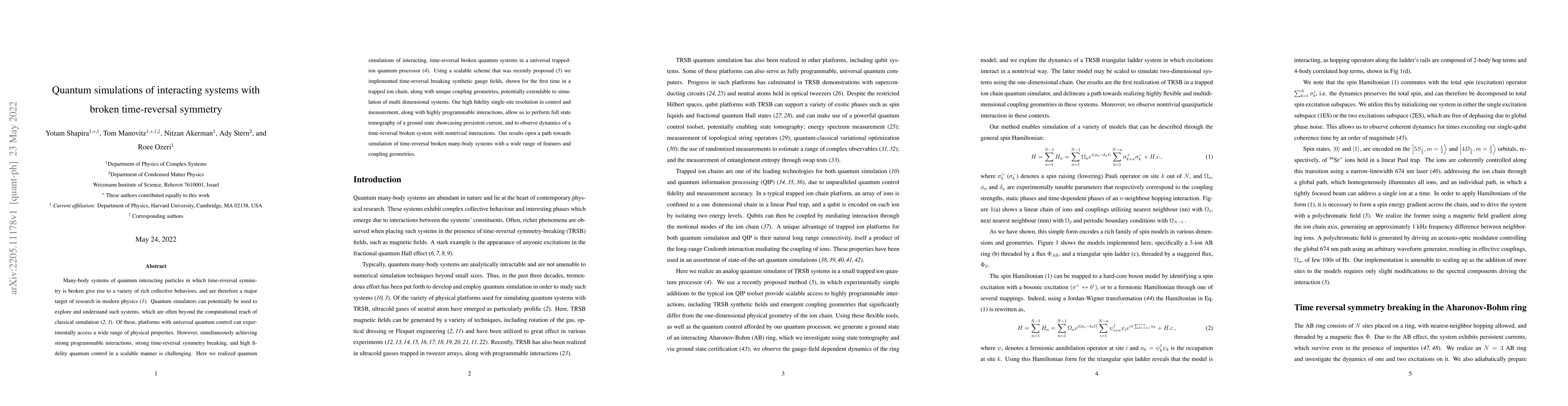 Thumbnail for Quantum simulations of interacting systems with broken time-reversal
  symmetry