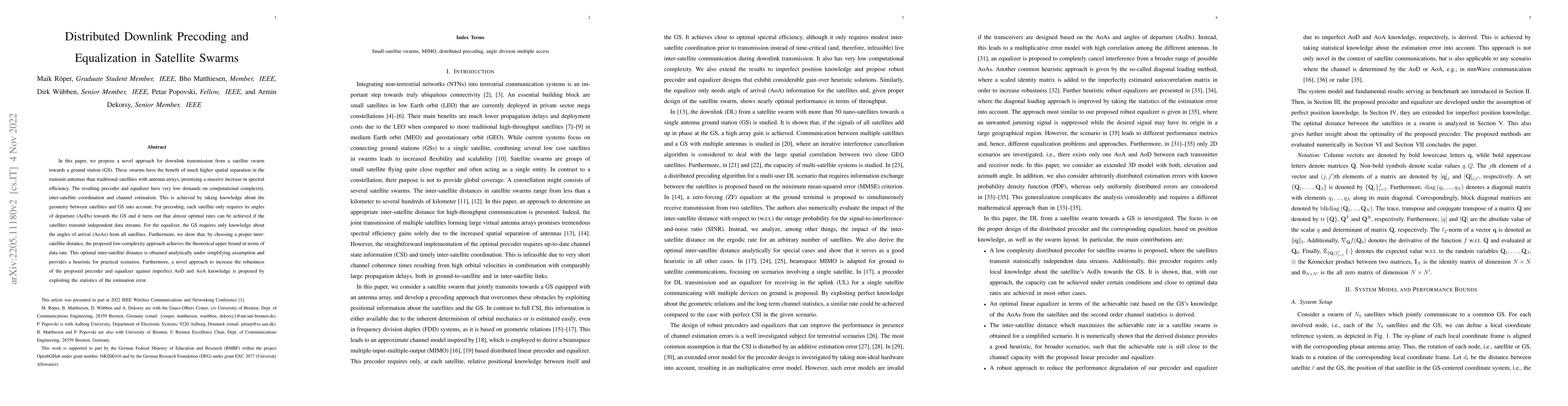 Thumbnail for Distributed Downlink Precoding and Equalization in Satellite Swarms