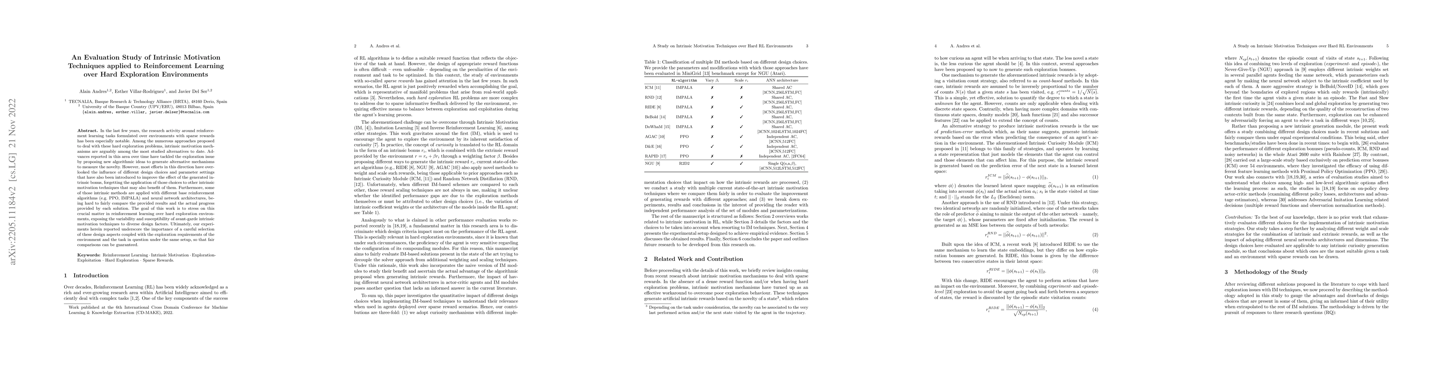 Thumbnail for An Evaluation Study of Intrinsic Motivation Techniques applied to
  Reinforcement Learning over Hard Exploration Environments