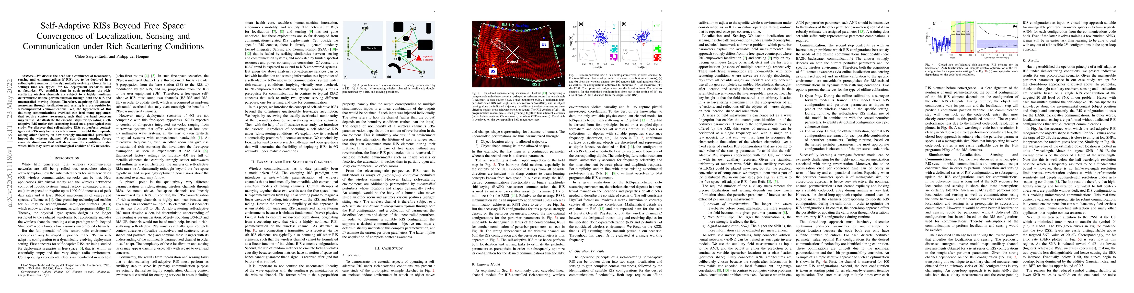 Thumbnail for Self-Adaptive RISs Beyond Free Space: Convergence of Localization,
  Sensing and Communication under Rich-Scattering Conditions