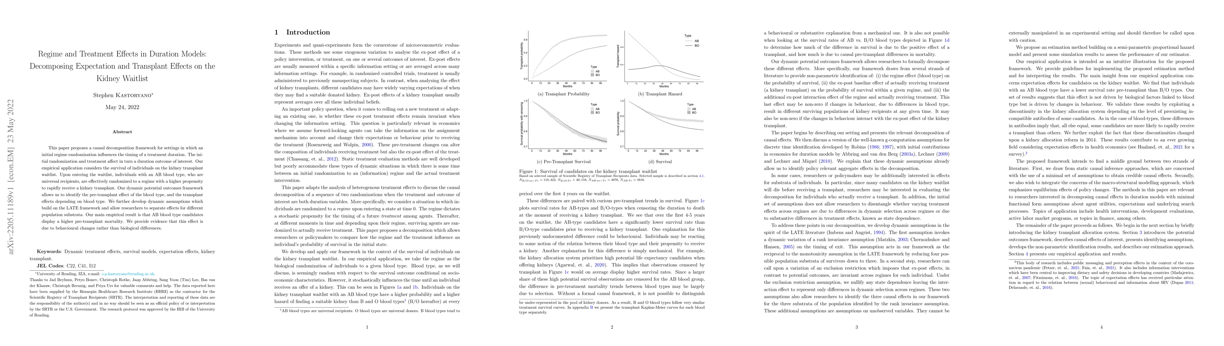 Thumbnail for Regime and Treatment Effects in Duration Models: Decomposing Expectation
  and Transplant Effects on the Kidney Waitlist
