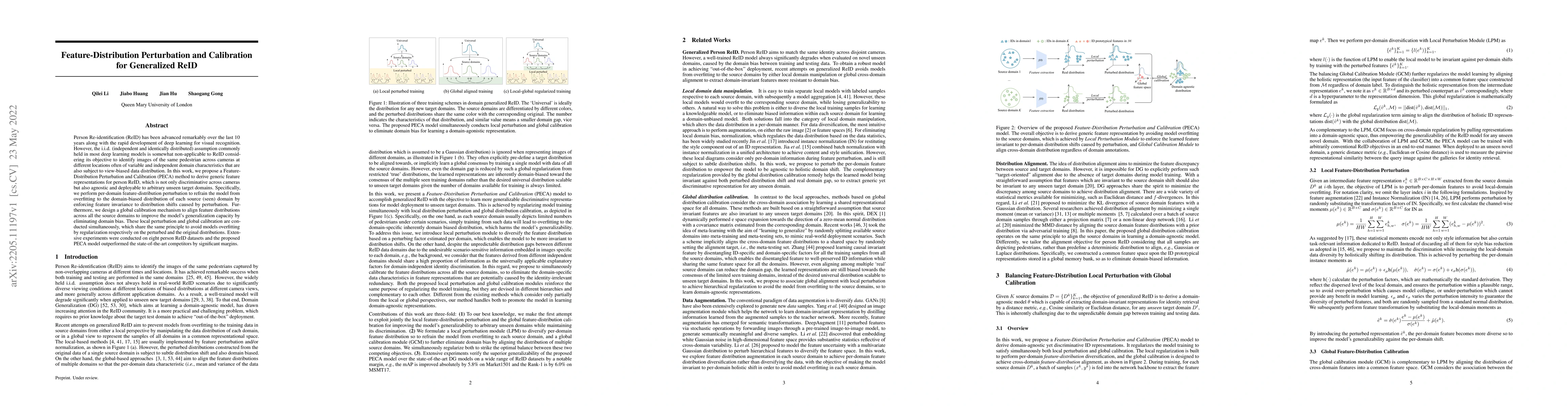 Thumbnail for Feature-Distribution Perturbation and Calibration for Generalized Person
  ReID