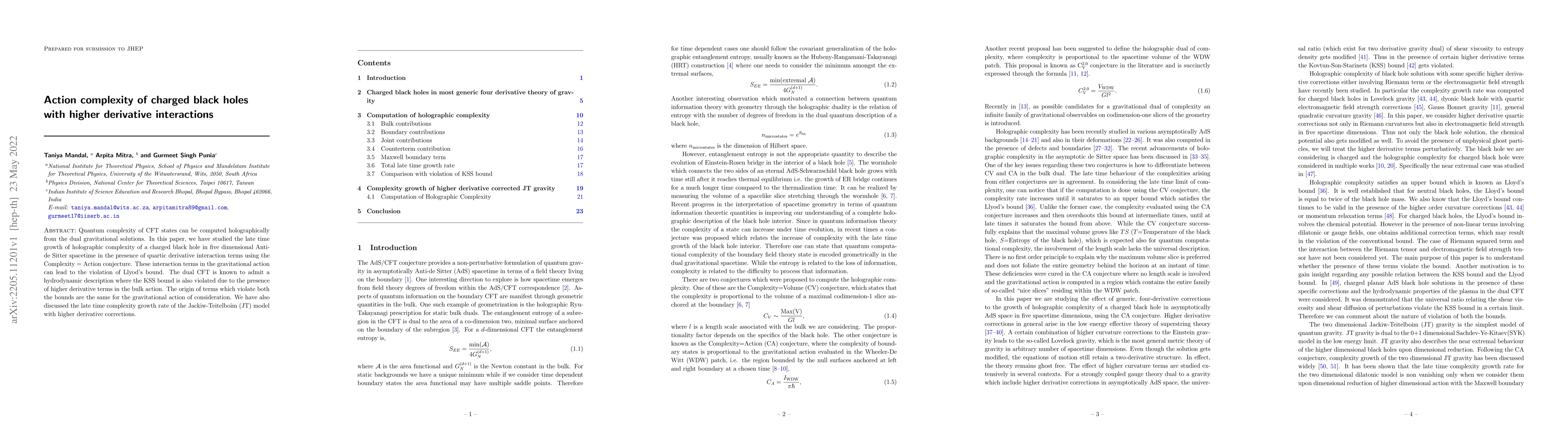 Thumbnail for Action complexity of charged black holes with higher derivative
  interactions