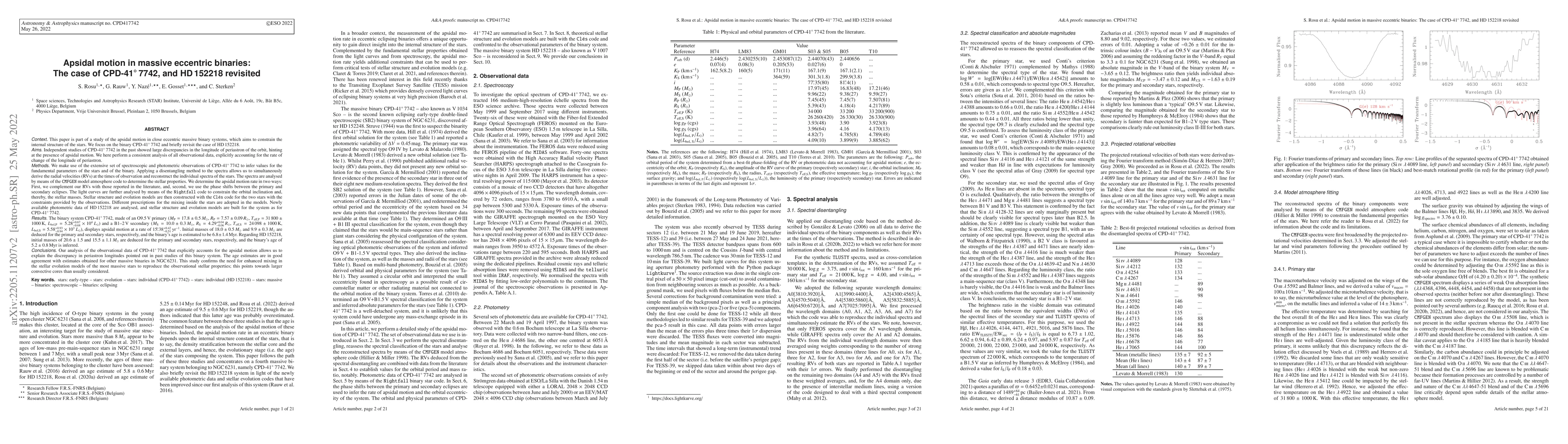 Thumbnail for Apsidal motion in massive eccentric binaries: The case of
  CPD-41$^\circ$7742, and HD 152218 revisited
