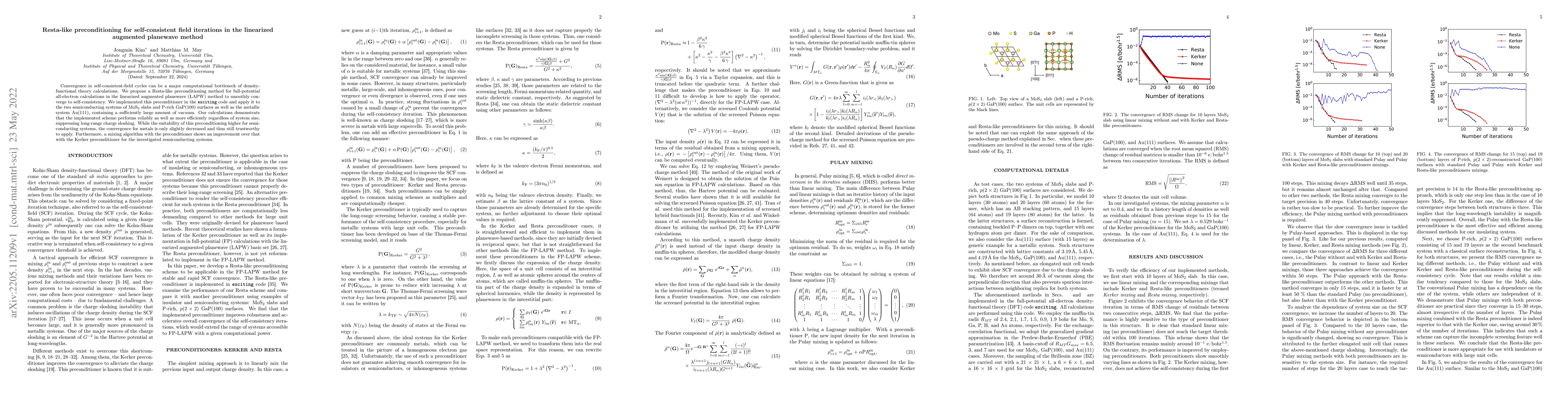 Thumbnail for Resta-like preconditioning for self-consistent field iterations in the
  linearized augmented planewave method