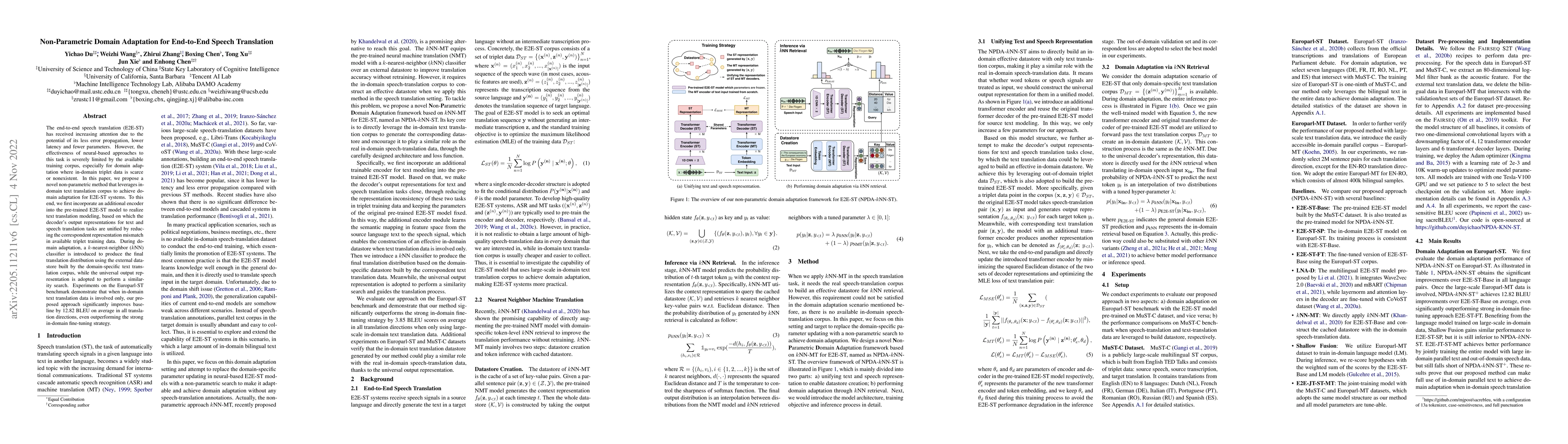 Thumbnail for Non-Parametric Domain Adaptation for End-to-End Speech Translation