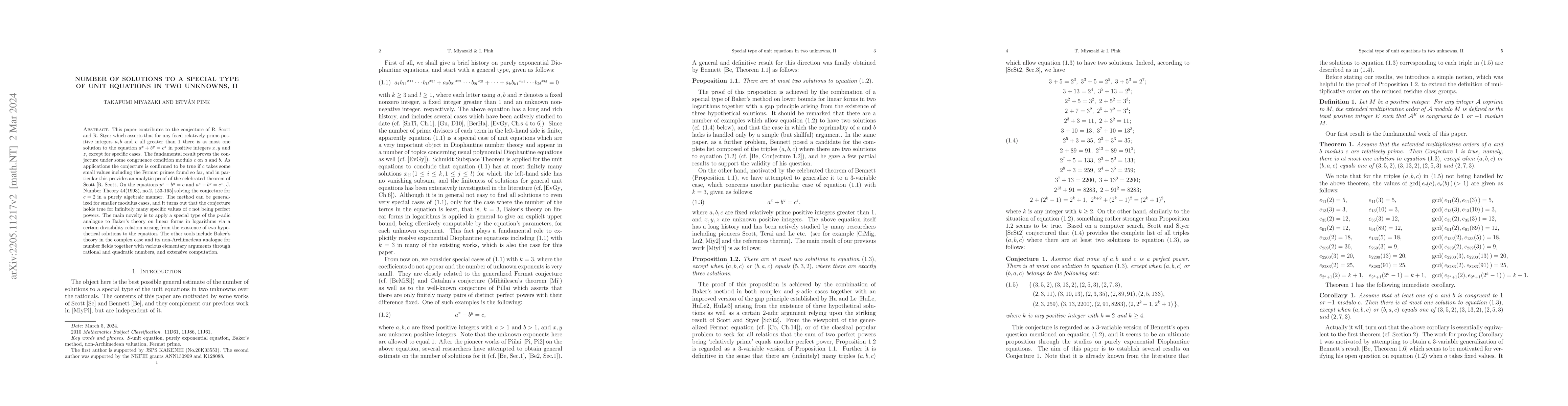 Thumbnail for Number of solutions to a special type of unit equations in two unknowns,
  II