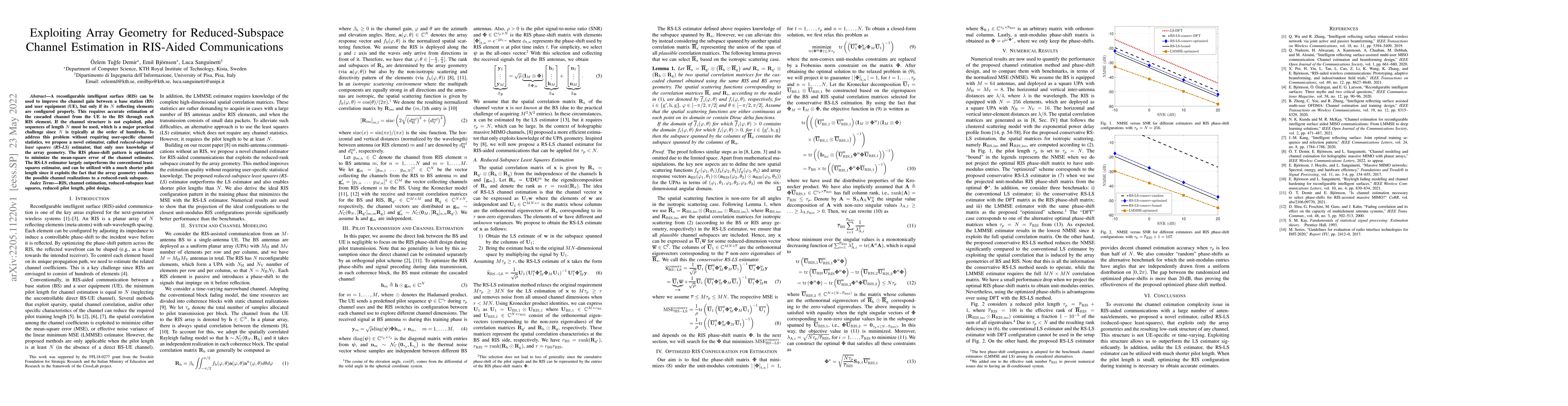 Thumbnail for Exploiting Array Geometry for Reduced-Subspace Channel Estimation in
  RIS-Aided Communications