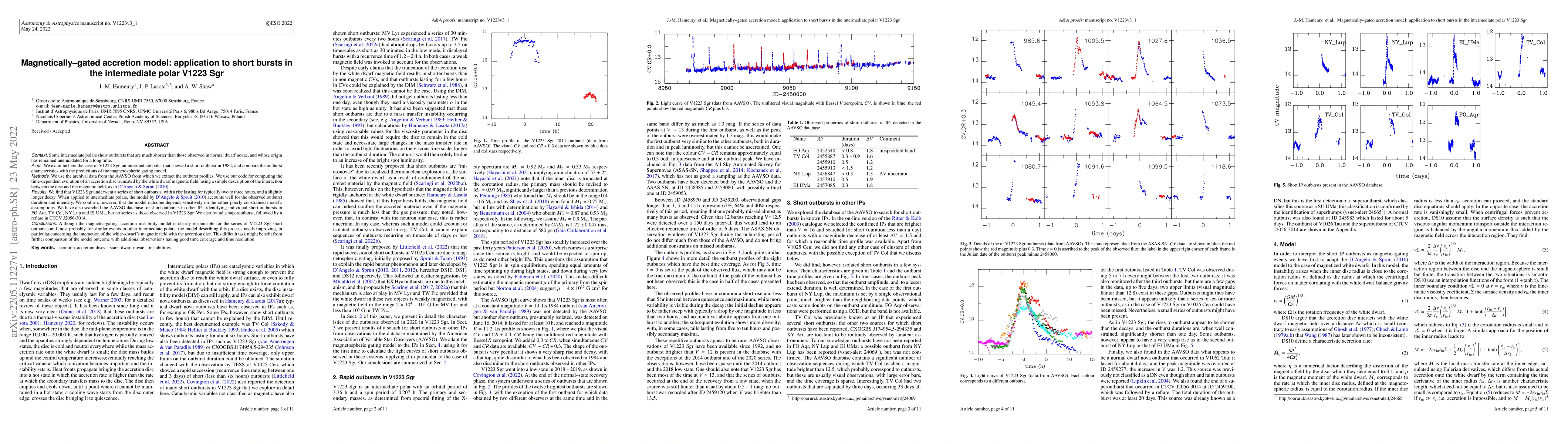Thumbnail for Magnetically-gated accretion model: application to short bursts in the
  intermediate polar V1223 Sgr