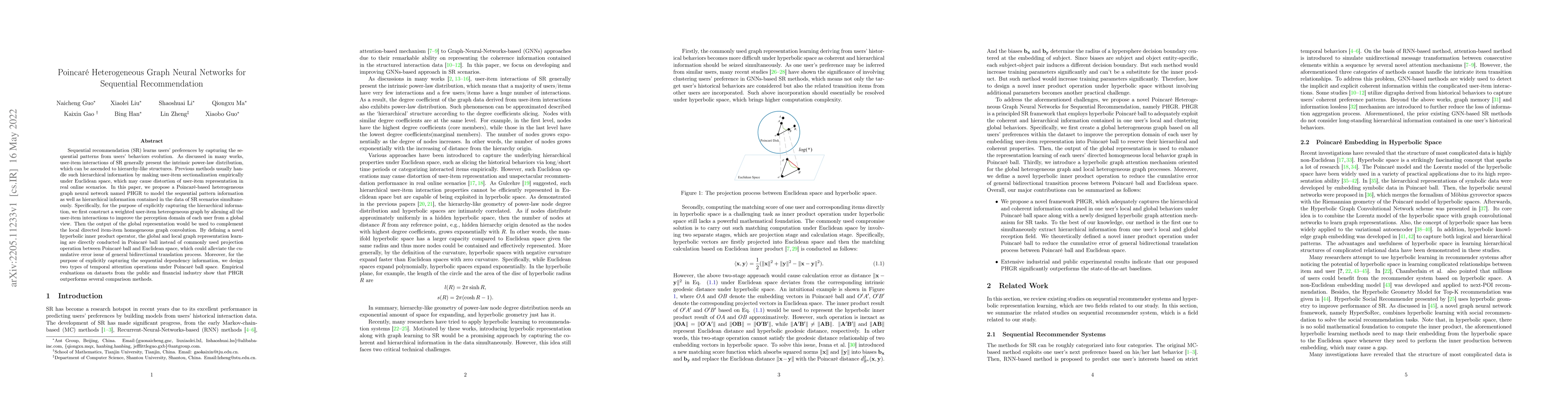Thumbnail for Poincar\'{e} Heterogeneous Graph Neural Networks for Sequential
  Recommendation