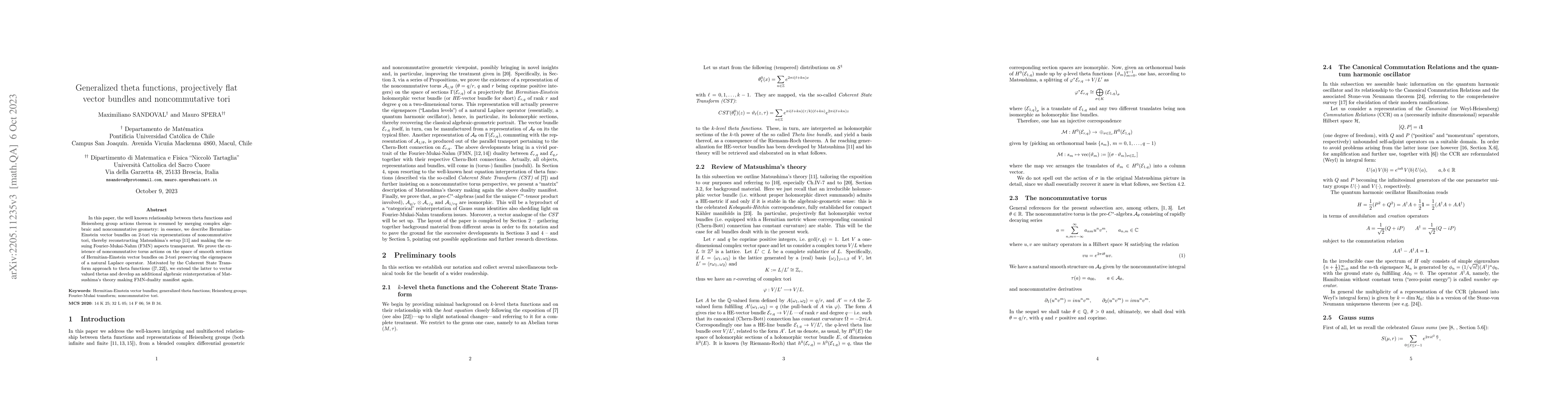 Thumbnail for Generalized theta functions, projectively flat vector bundles and
  noncommutative tori