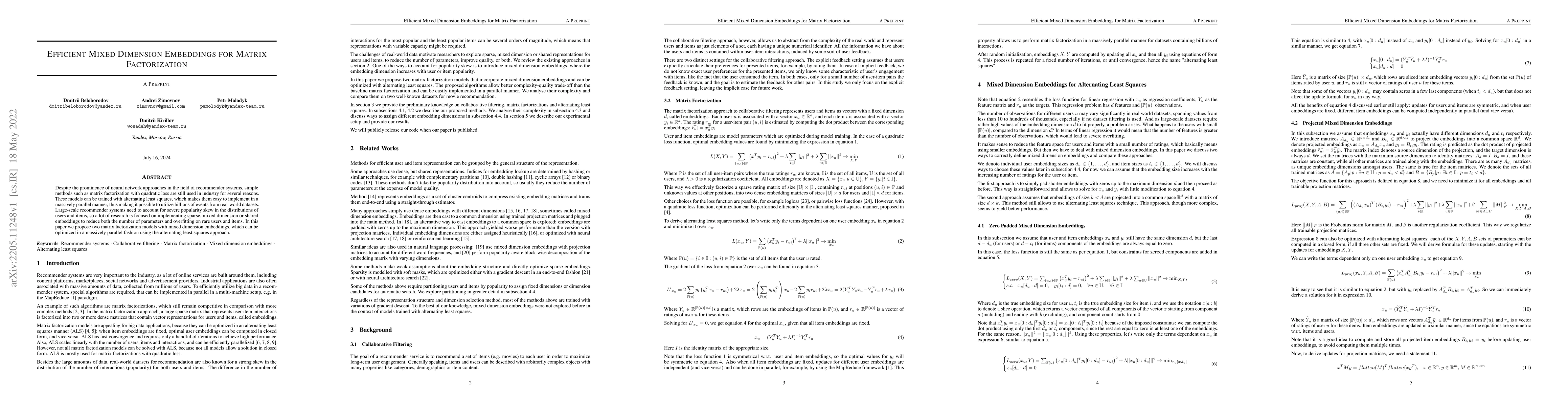 Thumbnail for Efficient Mixed Dimension Embeddings for Matrix Factorization