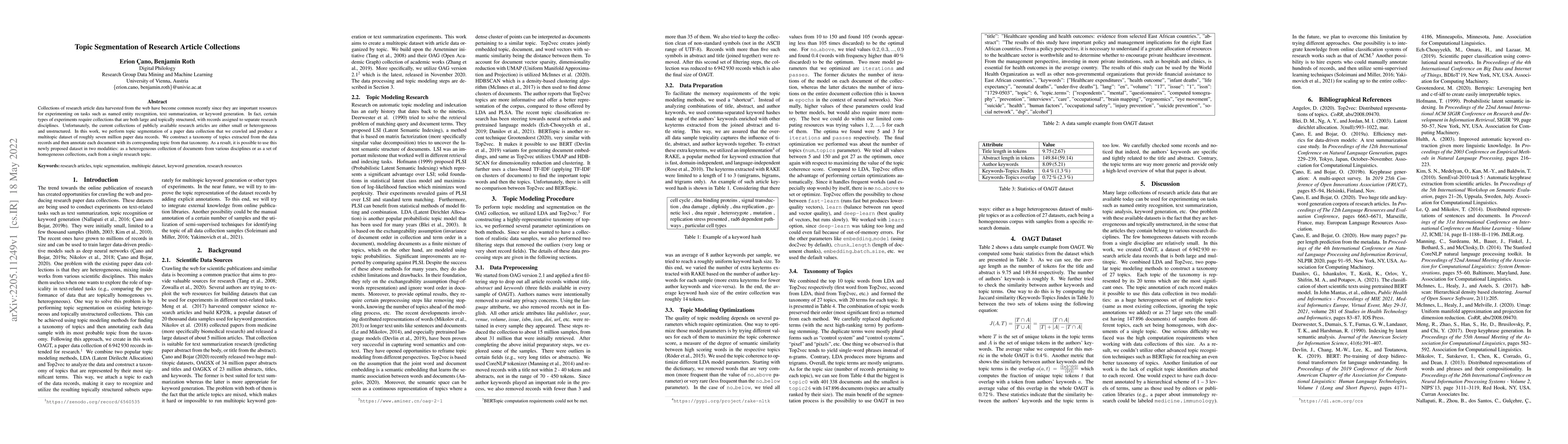 Thumbnail for Topic Segmentation of Research Article Collections