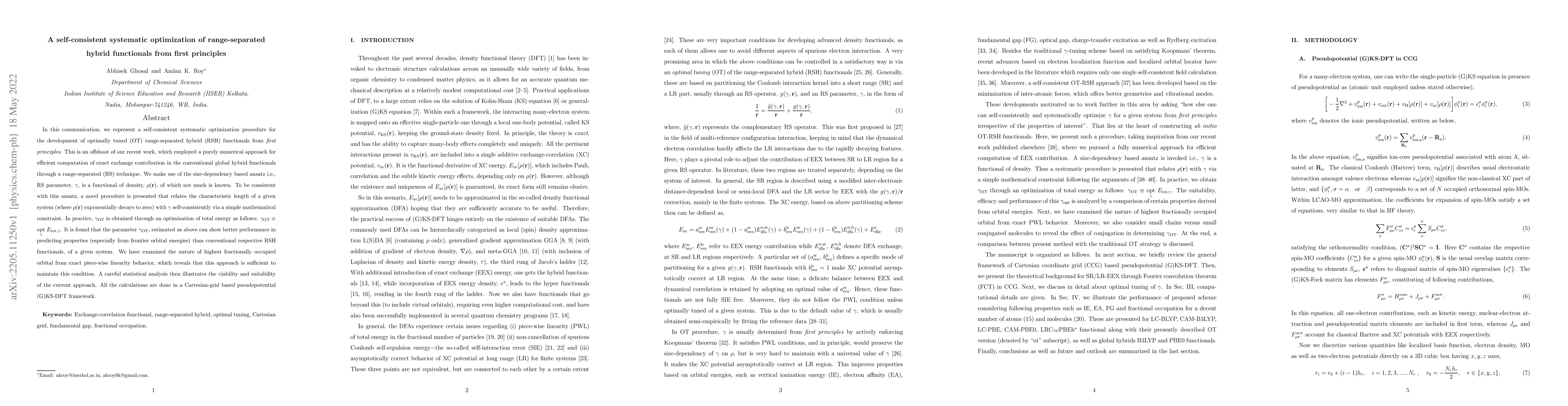 Thumbnail for A self-consistent systematic optimization of range-separated hybrid
  functionals from first principles