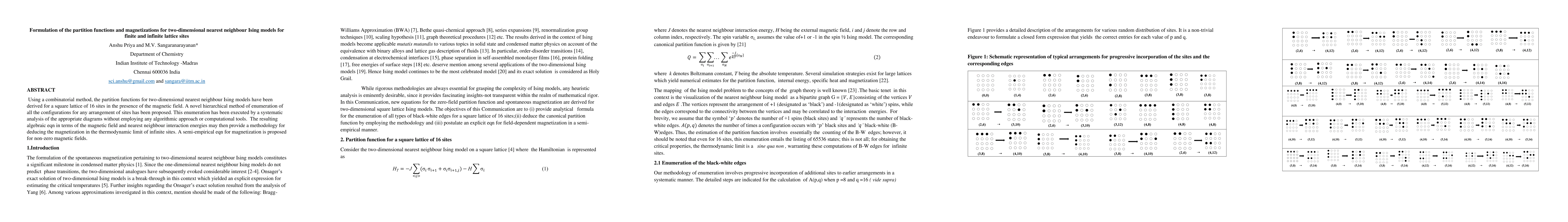 Thumbnail for Formulation of the partition functions and magnetization for
  two-dimensional nearest neighbour Ising models for finite and infinite
  lattice sites
