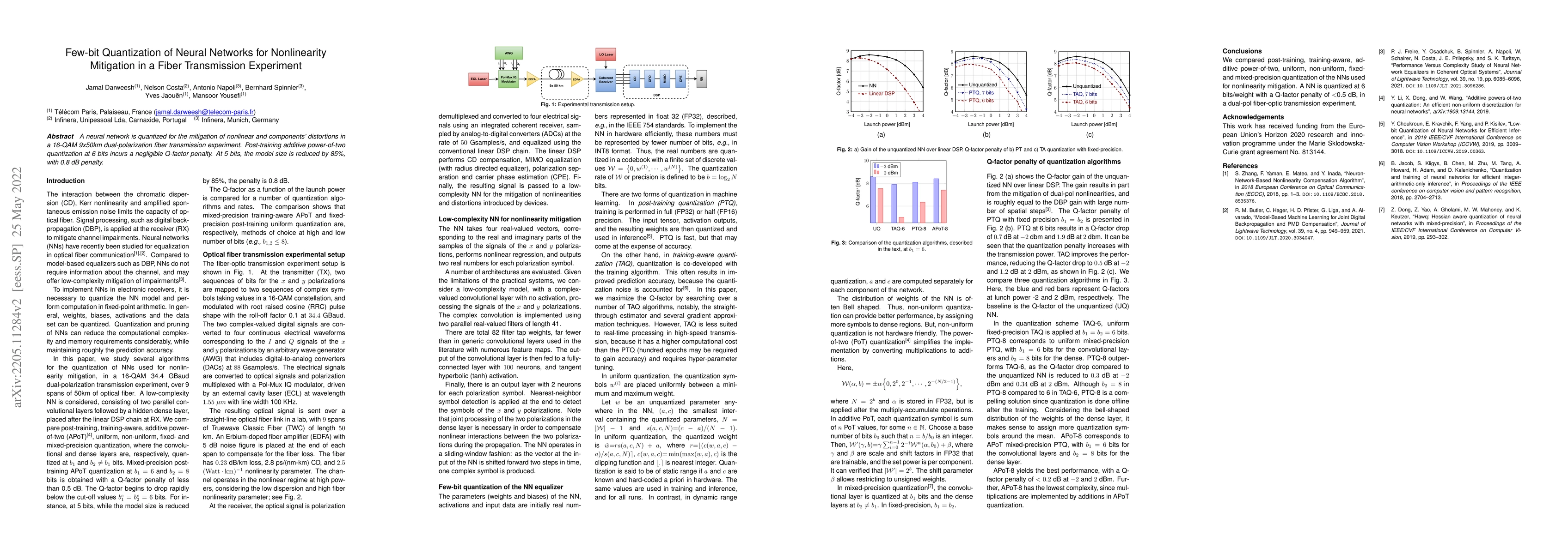 Thumbnail for Few-bit Quantization of Neural Networks for Nonlinearity Mitigation in a
  Fiber Transmission Experiment