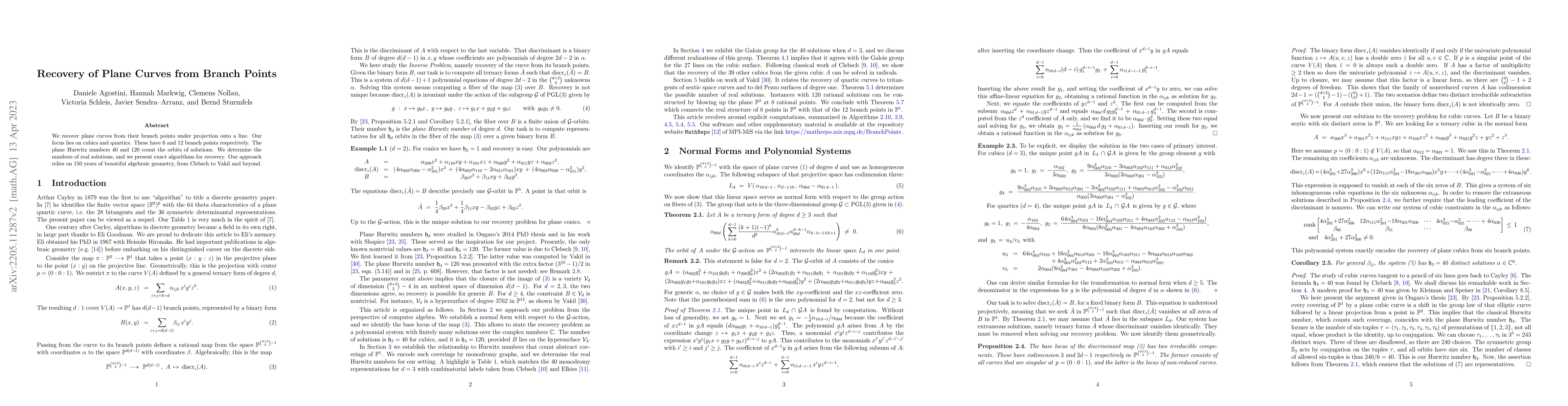 Thumbnail for Recovery of Plane Curves from Branch Points