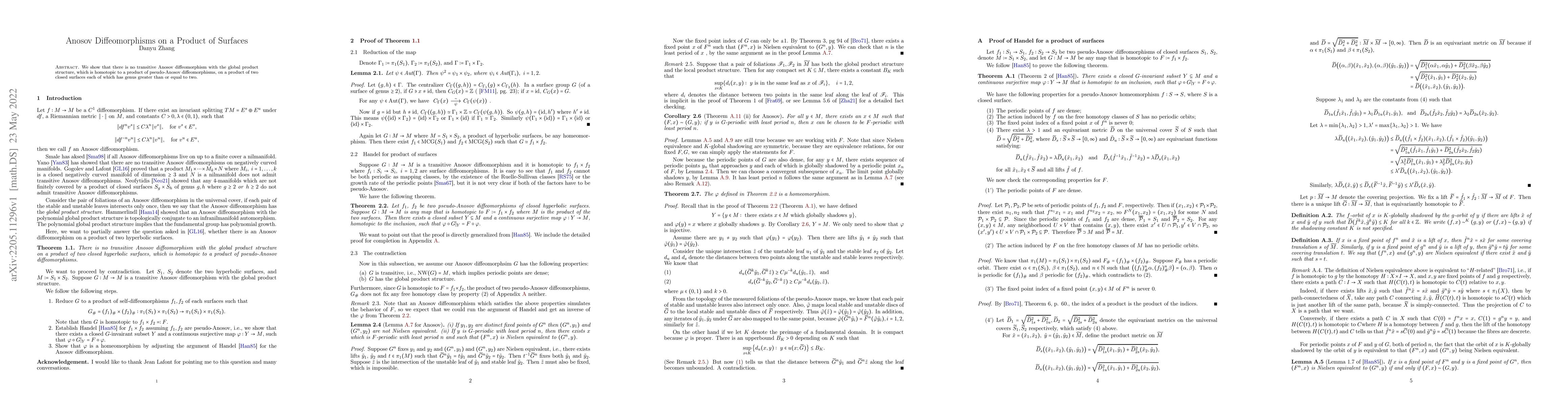 Thumbnail for Anosov Diffeomorphisms on a Product of Surfaces
