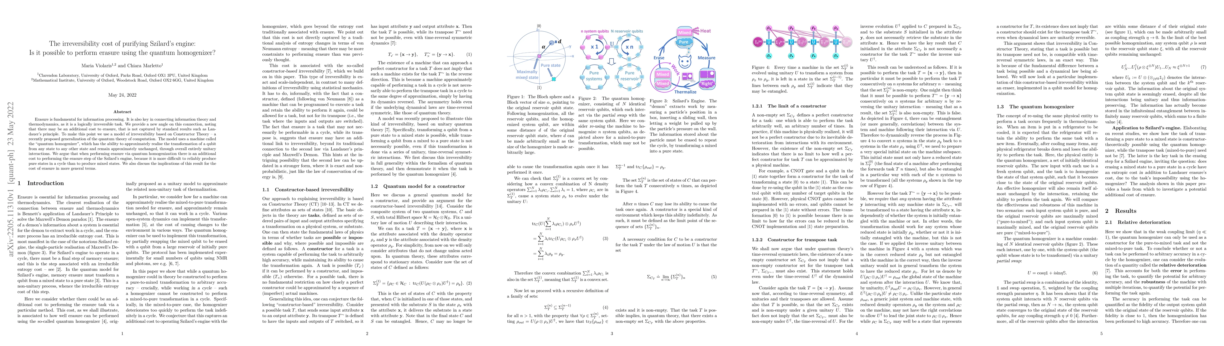 Thumbnail for The irreversibility cost of purifying Szilard's engine: Is it possible
  to perform erasure using the quantum homogenizer?