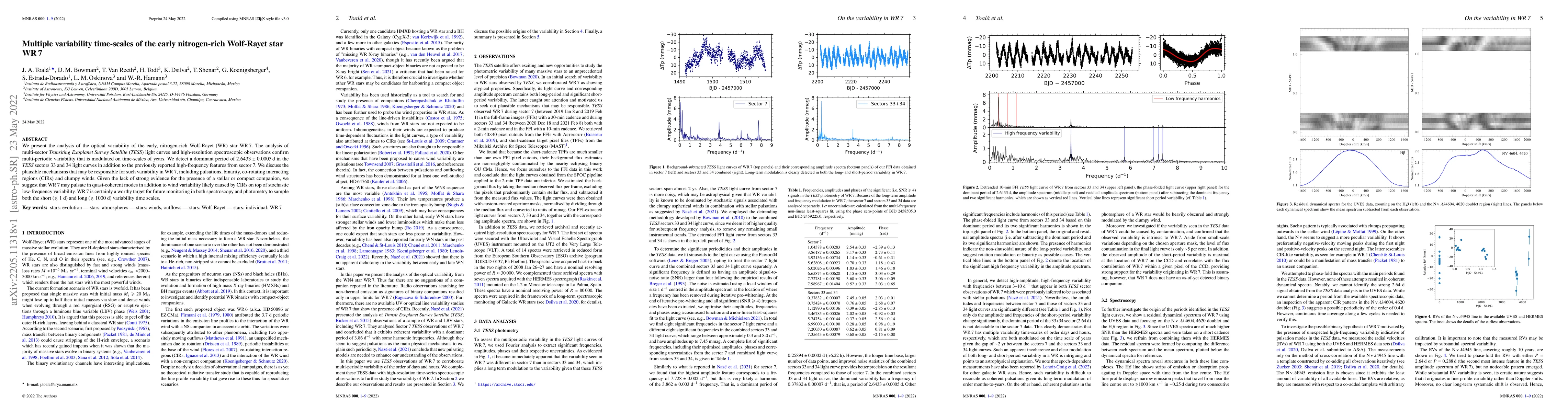 Thumbnail for Multiple variability time-scales of the early nitrogen-rich Wolf-Rayet
  star WR7