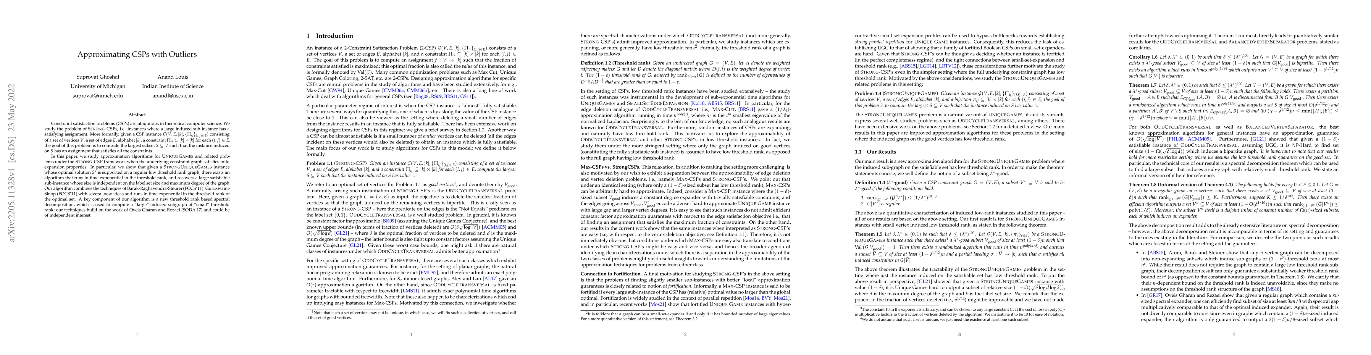 Thumbnail for Approximating CSPs with Outliers