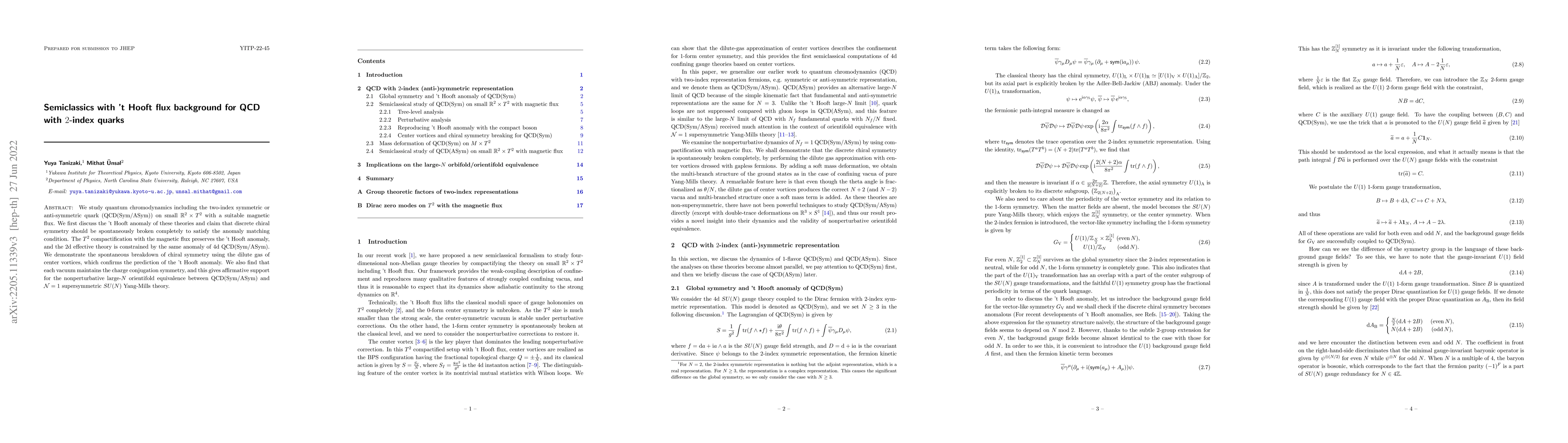 Thumbnail for Semiclassics with 't Hooft flux background for QCD with $2$-index quarks